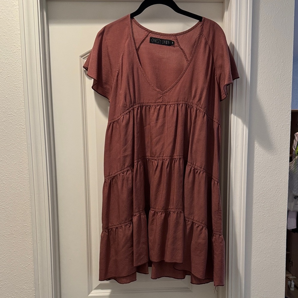 Christy Dawn Rust Red Tiered Dress Light Plaid Deadstock early ssn